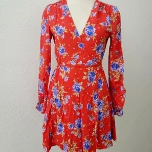 ZARA NWT Floral Wrap Dress Red S